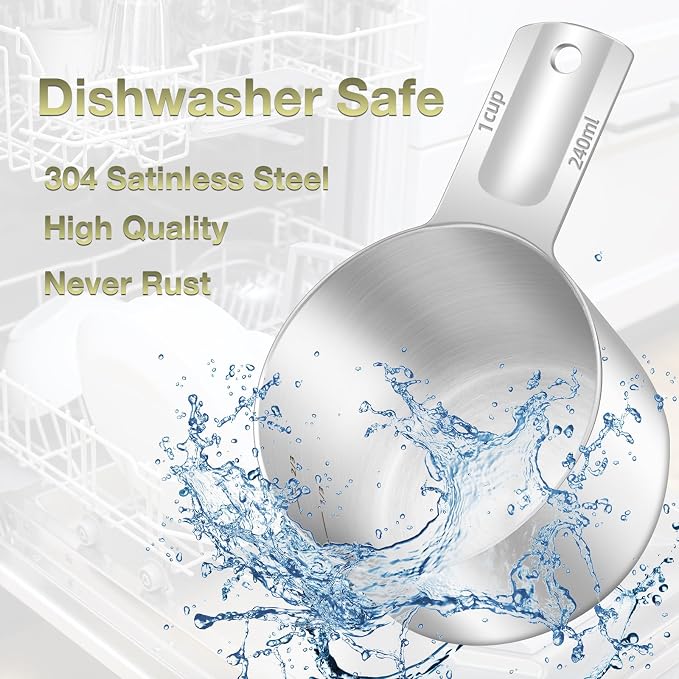 2PCS 1Cup Single Measuring Cup, Etched Inner Scale Stainless Steel Measure Scoop - Image 6