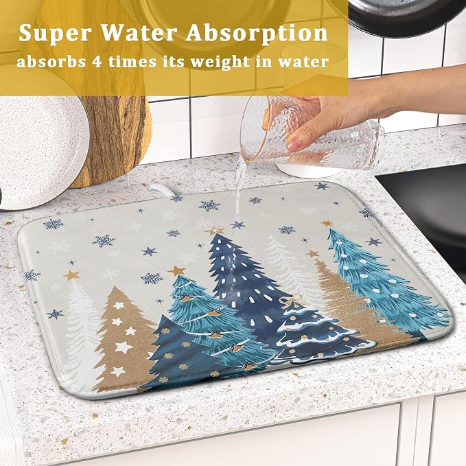 Christmas Tree Dish Drying Mat for Kitchen Counter 18x16 Inch Xmas Snowflake - Image 7