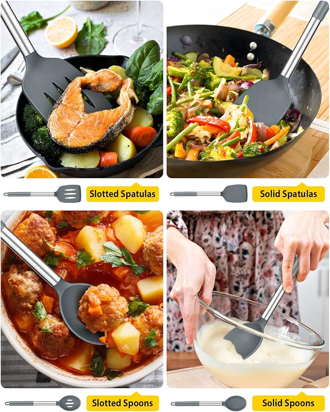 Pack of 4 Silicone Cooking Utensils Set, Non Stick Large Solid Spatulas - Image 3