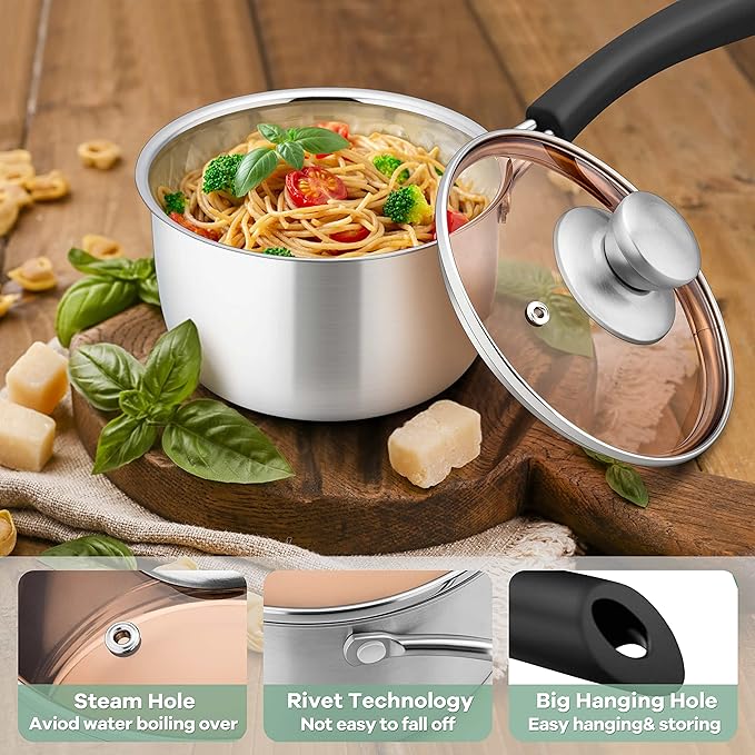 Herogo 1 Quart Saucepan with Lid, 18/10 Stainless Steel Small Sauce Pan Pot - Image 4
