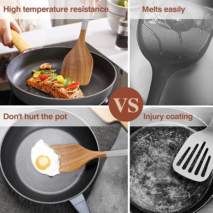 Wooden Spoons For Cooking, 6 Pieces Natural Acacia Wooden Cooking Utensils or - Image 3