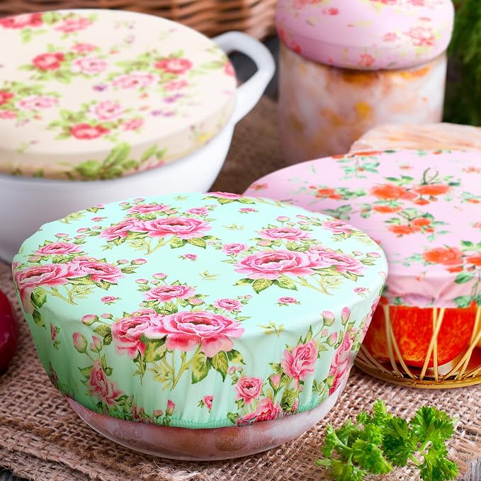 Patelai 10 Pcs Bowl Covers Reusable in 5 Size Stretch Cloth Fabric Elastic Food - Image 3