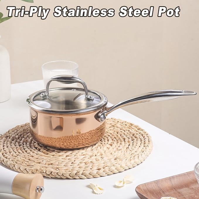 1-Quart Saucepan with Lid, Tri-Ply Stainless Steel Pot with Stay-Cool Handle & - Image 7