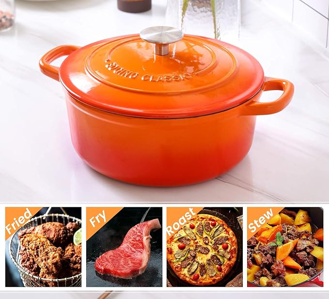 EDGING CASTING Enameled Cast Iron Dutch Oven, 5.5 Quart, Round Cast Dutch Ovens - Image 5