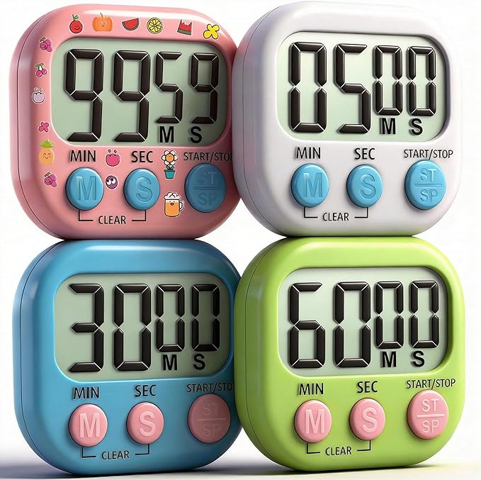 Antonki 4 Pack Digital Timer for Kids, Kitchen Timer for Cooking, Exercise by Antonki