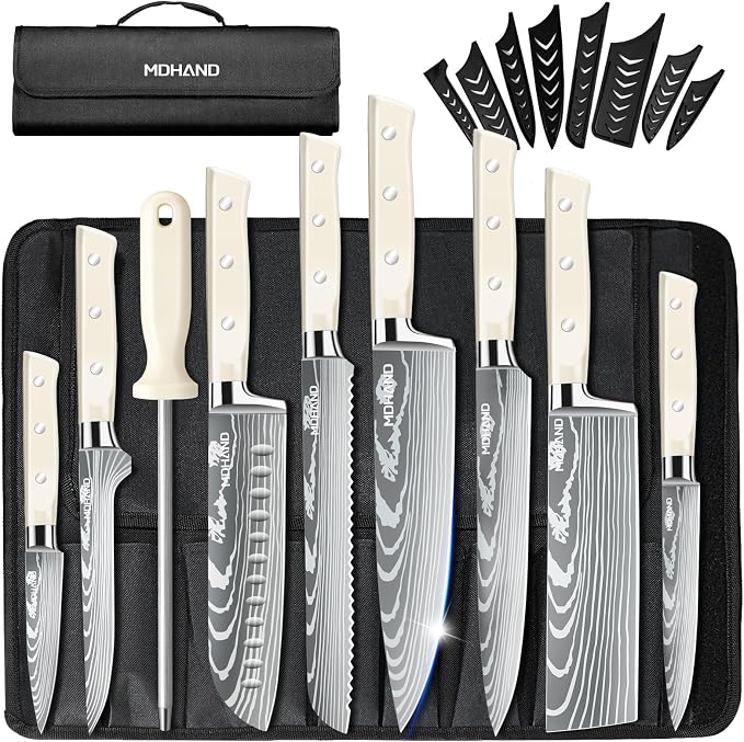 MDHAND Chef Knife Set with Roll Bag, High Carbon Stainless Steel Japanese by MDHAND