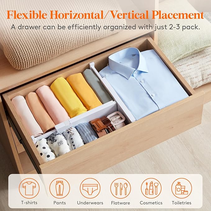 Lifewit 8 Pack 4" High Drawer Dividers 28-43.5cm/11-17" Adjustable Drawer - Image 6