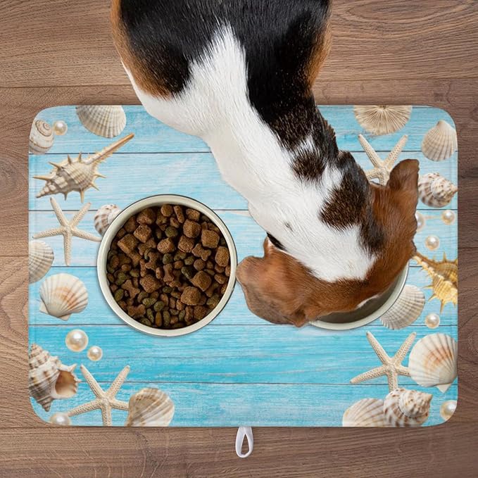 Summer Coastal Dish Drying Mat for Kitchen Counter Seashell Starfish Blue - Image 9