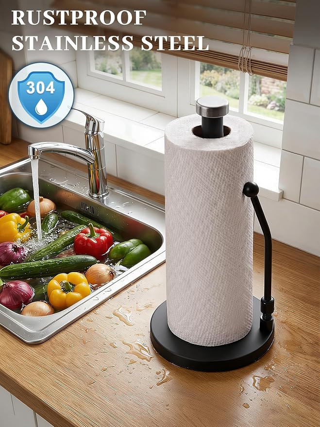 SMARTAKE Paper Towel Holder, Paper Towel Dispenser Standing Weighted Base Non - Image 3