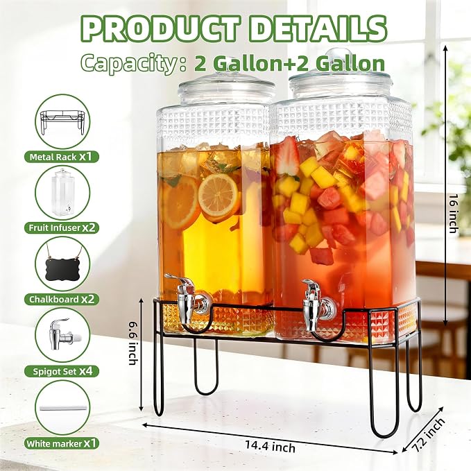 2 Gallon Glass Drink Dispensers - Image 3