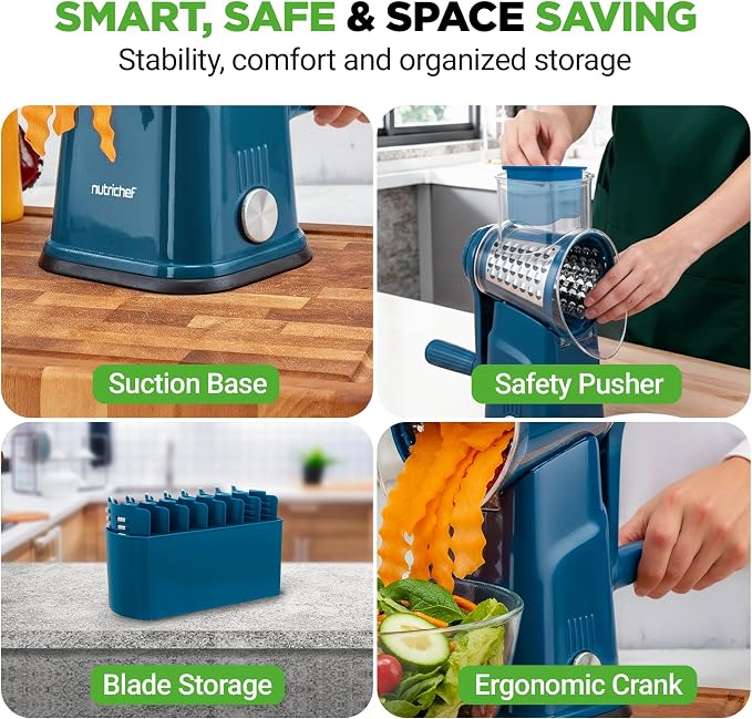 NutriChef 5 in 1 Cheese Grater & Shredder | 5 Different Blades - Image 7