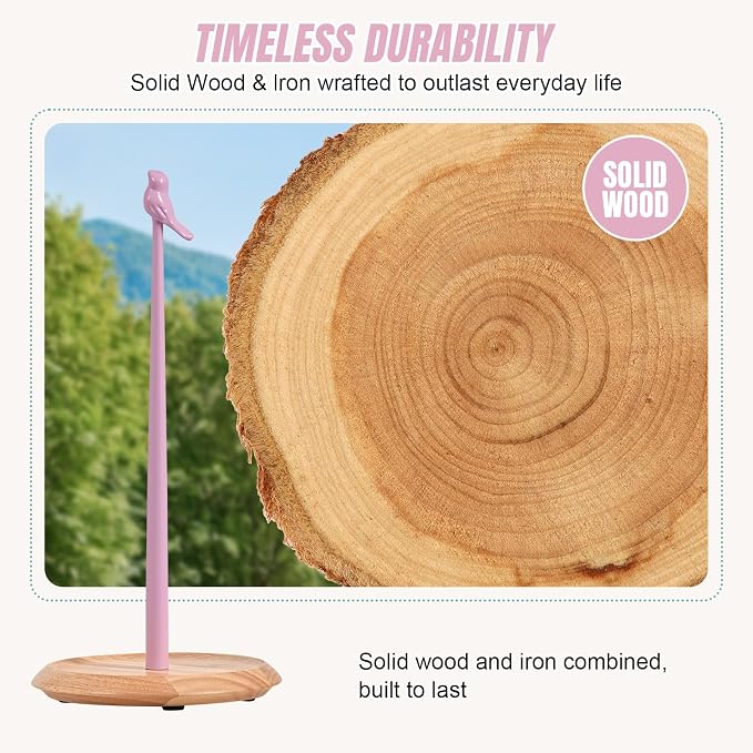 Wooden Paper Towel Holder countertop, Stylish Bird Shaped, Solid Wood Base&Iron - Image 3