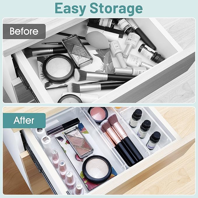 WOWBOX 25 PCS Clear Plastic Drawer Organizer Set, 4 Sizes Desk Drawer Divider - Image 4