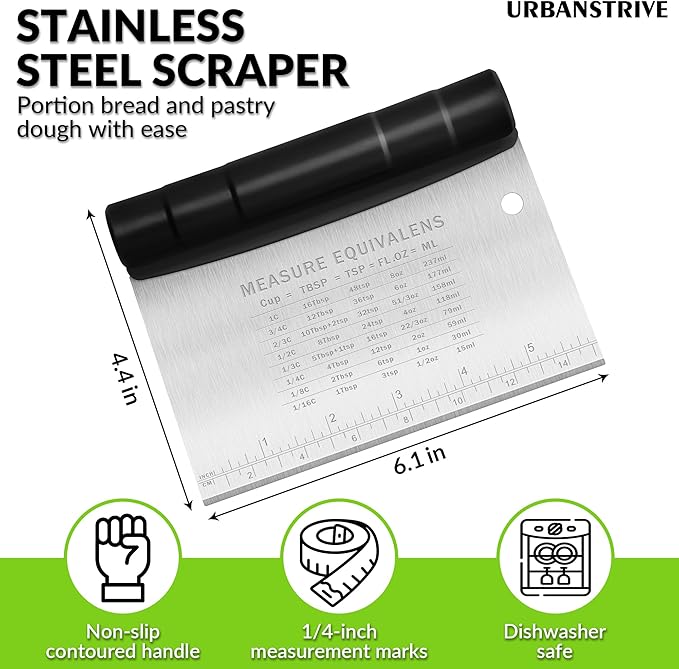 Urbanstrive Bench Scraper for Baking, Stainless Steel Dough Cutter and Scraper - Image 2