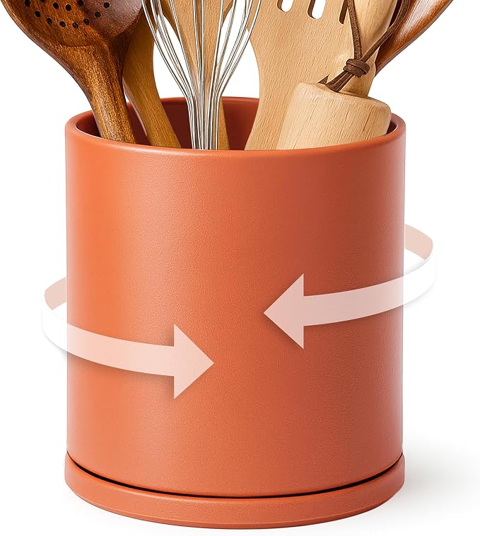 D'vine Dev 360° Rotating Utensil Holder – 7.2" Kitchen Utensil Crock by DvineDevPlanterPotsandStand