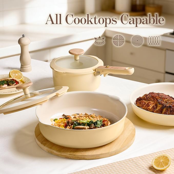 CAROTE 18 Pcs Ceramic Cookware Set Detachable Handle, Non Toxic Pots and Pans - Image 7