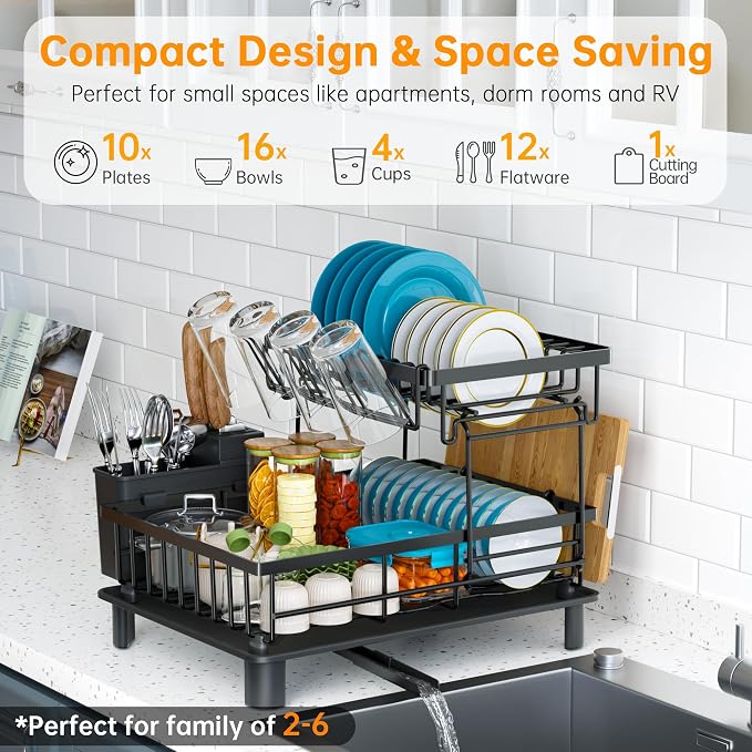 Dish Drying Rack, 2 Tier Dish Racks - Image 2