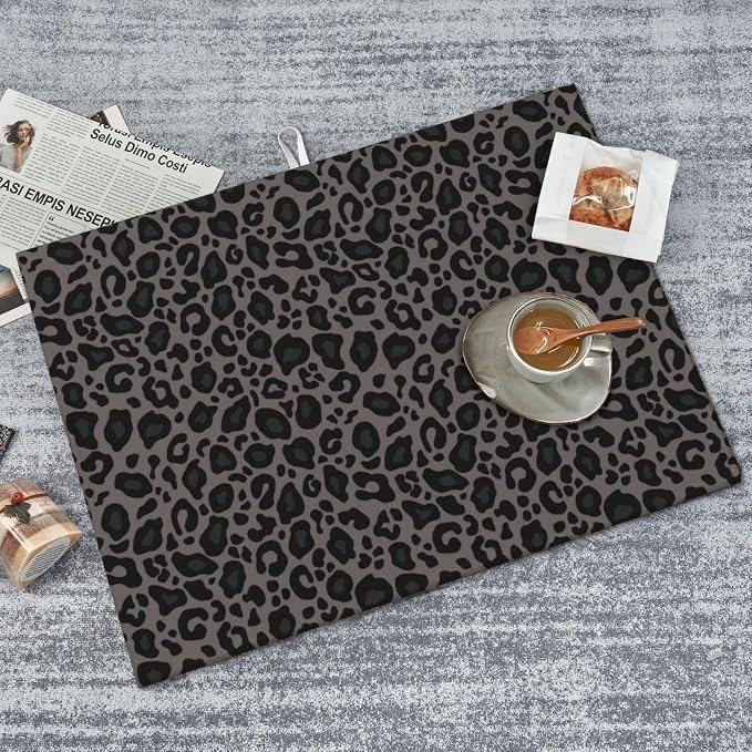 Black Grey Leopard Print Dish Drying Mat Cheetah Wild Animal Dark Skin Drying - Image 7