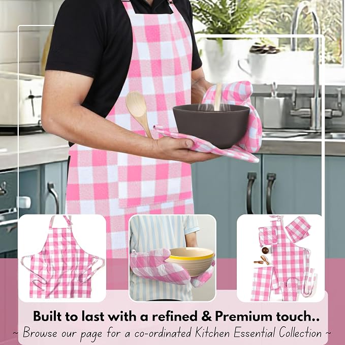 Native Fab Buffalo Plaid Check Oven Mitts and Pot Holders Set of 4, 100% Cotton - Image 5
