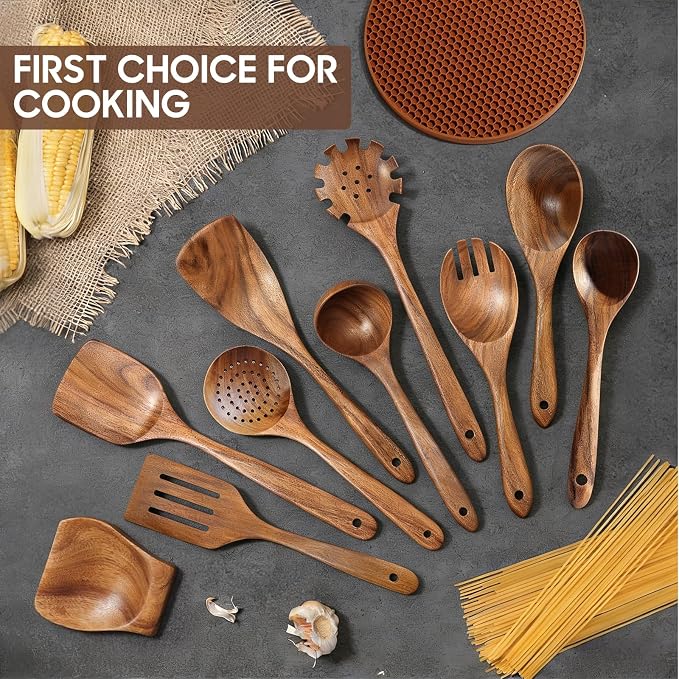 Spardar Wooden Spoons for Cooking, Spoon Rest, 4.2" Utensil Holder, and - Image 3