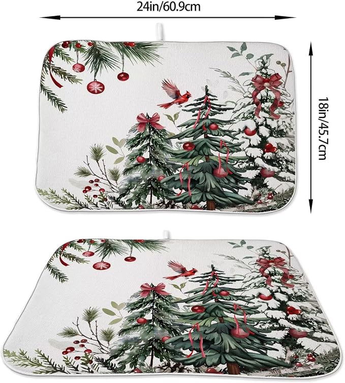 Christmas Dish Drying Mat 18 x 24 inch Winter Christmas Tree Pine Trees - Image 2