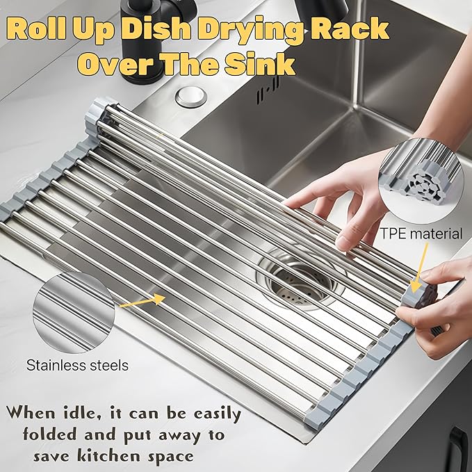 Roll Up Dish Drying Rack, 17.7" x 15.8" Over The Sink Dish Drying Rack - Image 6