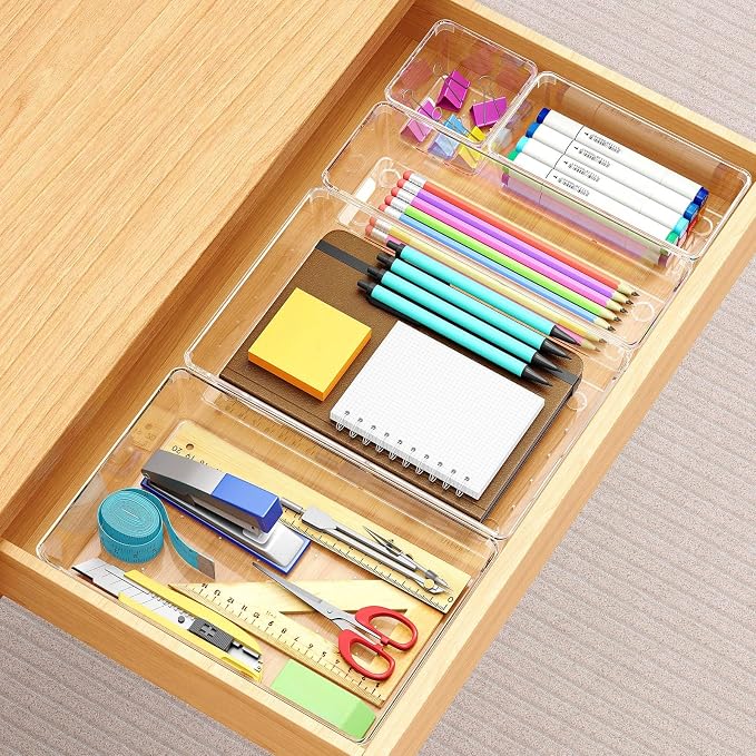 Manalete Drawer Organizers Set of 12, 4 Sizes Clear Plastic Drawer Organizers - Image 4