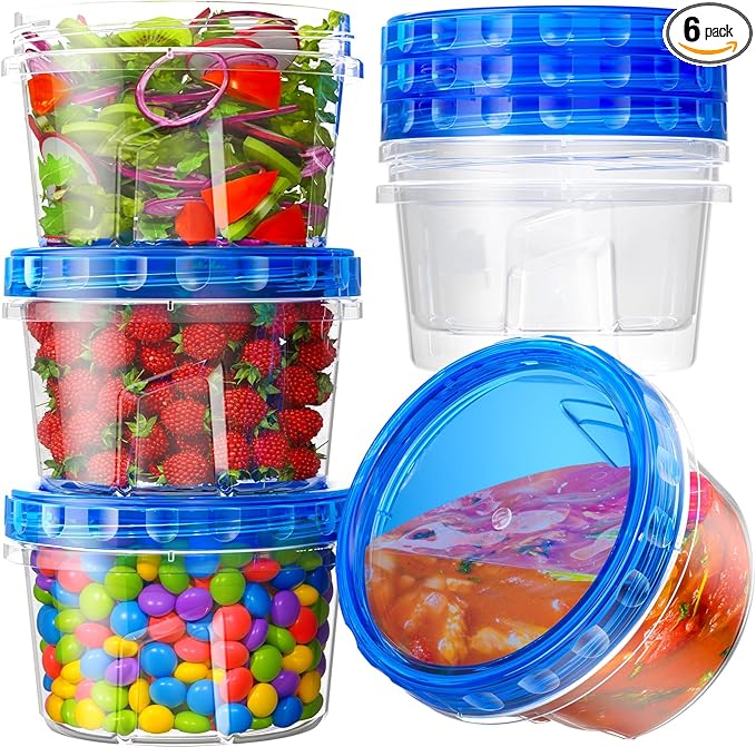 BiuLeon 6 Pack-17oz Freezer Storage Containers, Plastic Food Storage Containers by Unknown