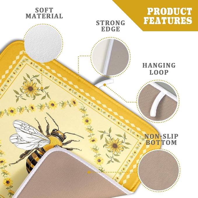 Giwawa Sunflower Bee Dish Drying Mat, Summer Rustic Sunshine Floral Dish - Image 4