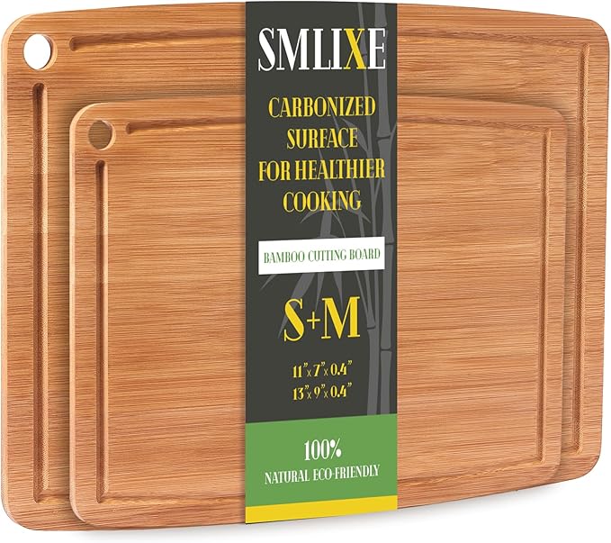 Bamboo Cutting Boards for Kitchen, Carbonized Wood Cutting Board Set by smlixe