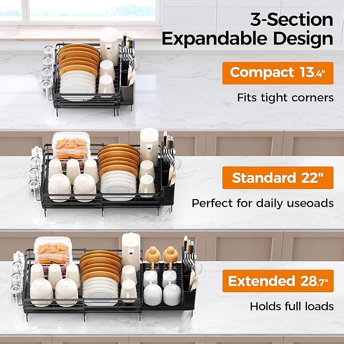 Delamu Stainless Steel Dish Drying Rack, Expandable Dish Drainer, Anti-Rust - Image 2