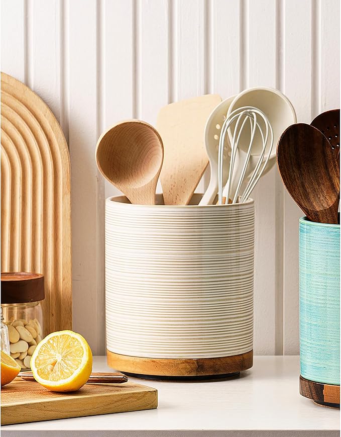 Utensil Holder, 360° Rotating Extra Large Ceramic Kitchen Utensil Holder - Image 2