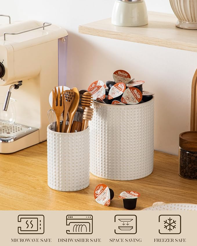 MALACASA LYDIA Ceramic Utensil Holders, 7.3"+5.5" Kitchen Utensil Crock Set - Image 4