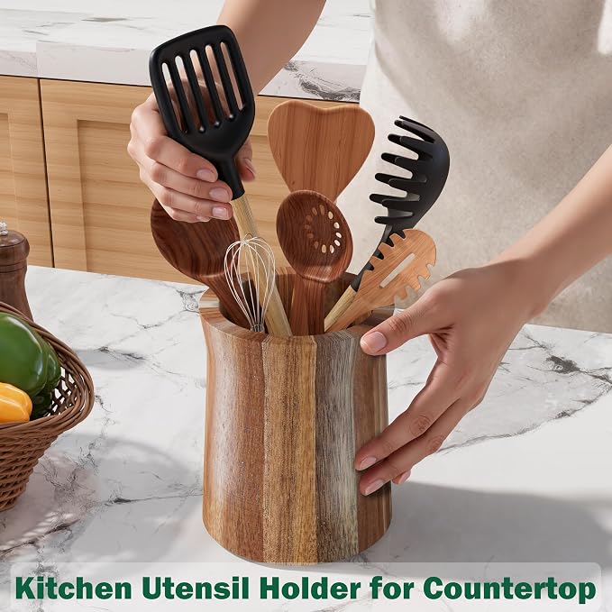 Utensil Holder, Acacia Wood Utensil Holder - Image 5