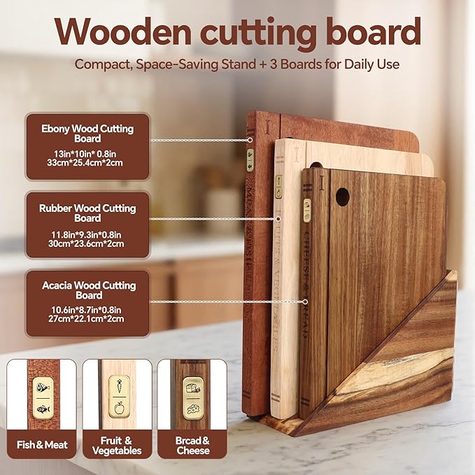 Book Cutting Board Set with Separated Stand, 3 Piece Wood Cutting Boards That - Image 2