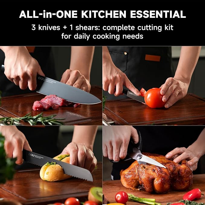 OOU Knife Set with Block and Sharpener, Dishwasher Safe Knife Set - Image 7