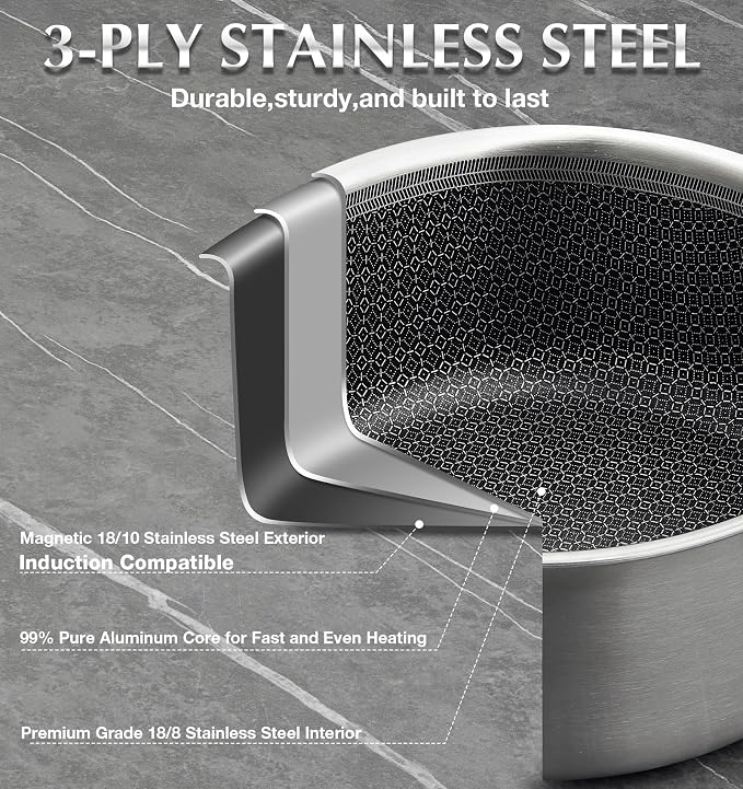 KOCH SYSTEME CS Hybrid Nonstick Stainless Steel Saucepan Set, 1QT & 2QT Triply - Image 3