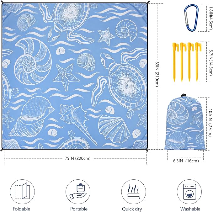 WIWIGO Beach Blanket Waterproof Sandproof Beach Mat 79" X 83"/10'x9'for 2-8 - Image 2