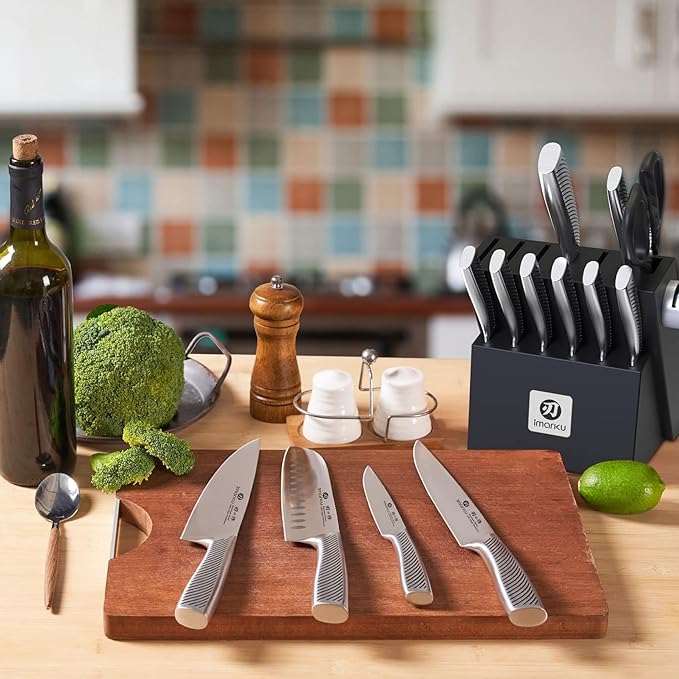 imarku Knife Block Set, Kitchen Knife Set Black, Dishwasher Safe, Build-in - Image 2