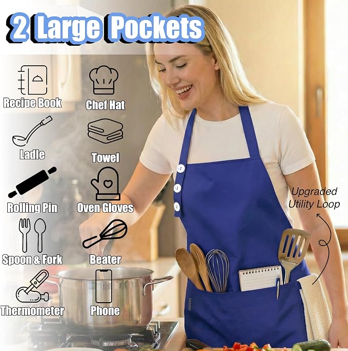 TOSHE Kitchen Apron Waterdrop Resistant Cotton Apron - Image 2