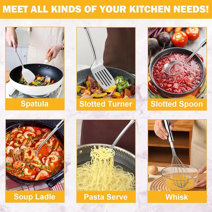 6-Piece Kitchen Cooking Utensils Set, Stainless Steel Kitchen Utensils - Image 3