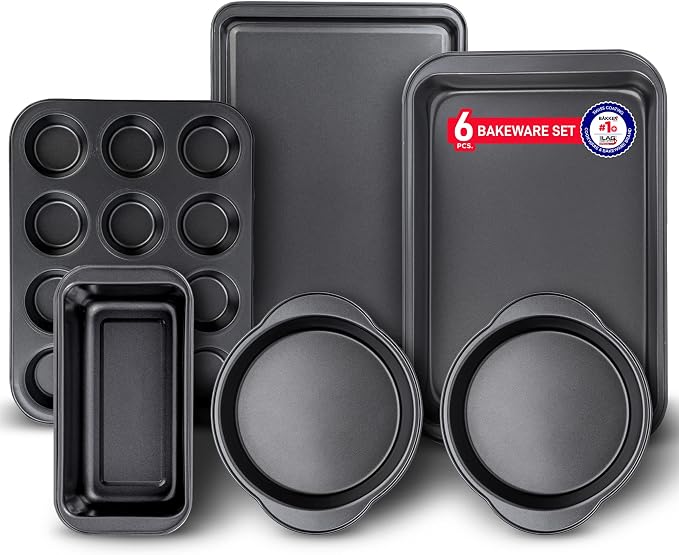 Baking Set – 6 Piece – Deluxe Non Stick Black Coating Inside and Outside – by Unknown