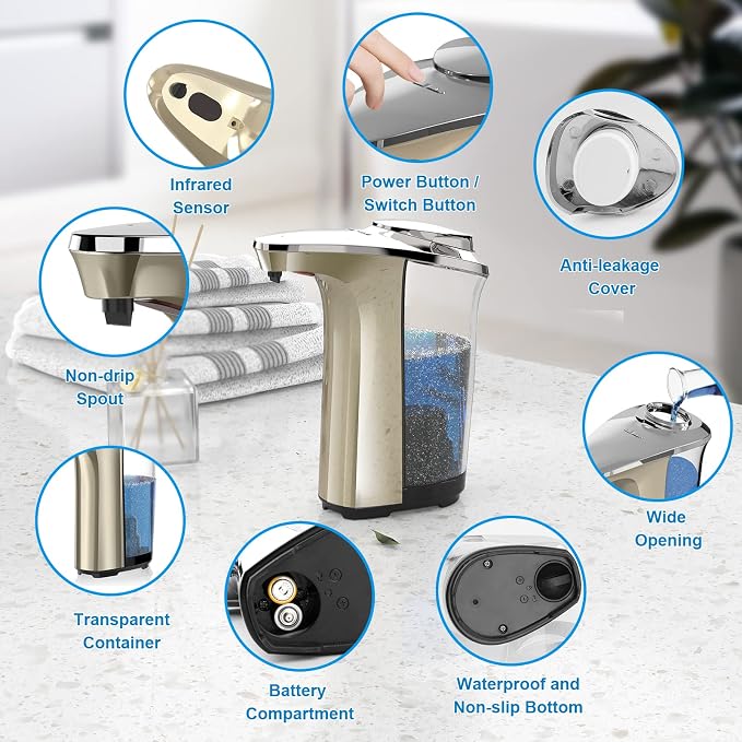 PZOTRUF Automatic Soap Dispenser, Touchless Dish Soap Dispenser 17oz/500ml - Image 6