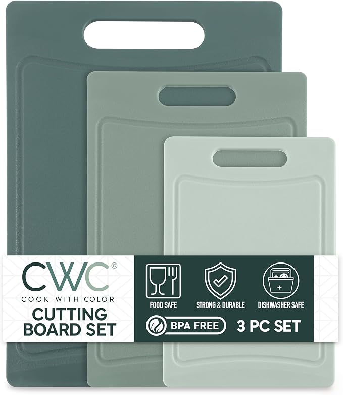 COOK WITH COLOR Non-Slip Cutting Board Set – Kitchen Essentials with Easy Grip by CookwithColor