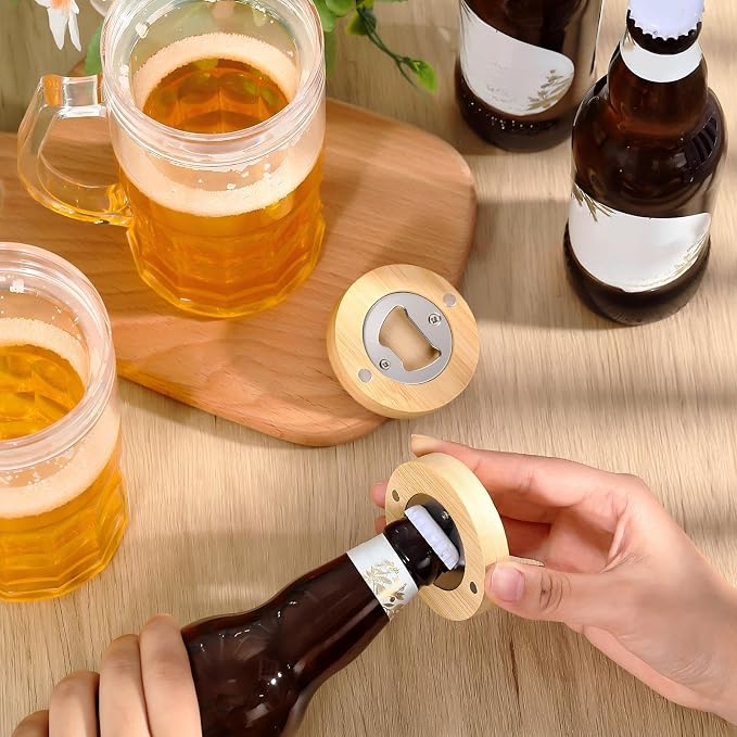 Vesici 50 Pcs Magnetic Bottle Opener 2.5in DIY Bamboo Round Shape Beer Openers - Image 4