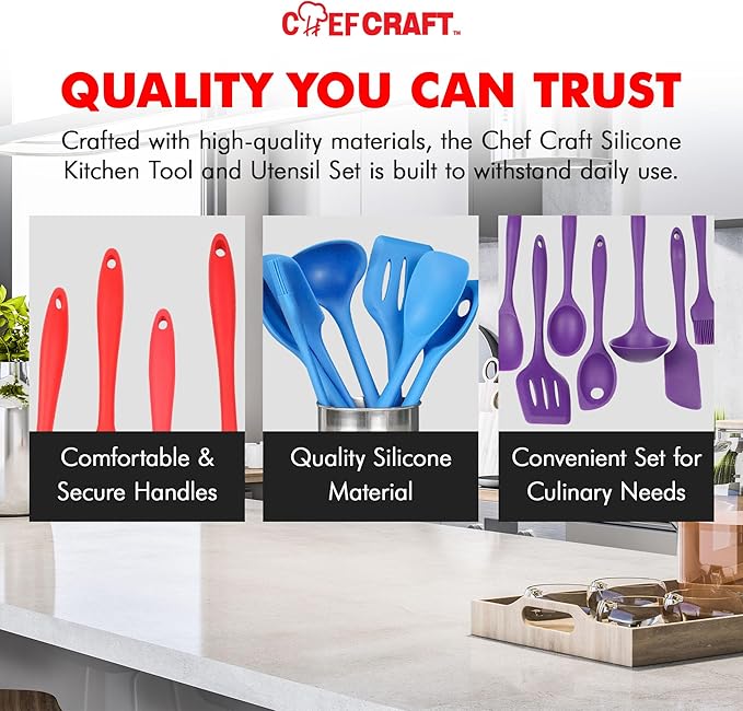 Chef Craft Premium Silicone Kitchen Tool and Utensil Set, 9 Piece - Image 6