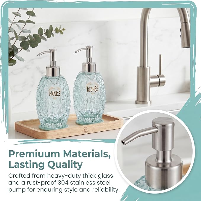MALACHI Soap Dispenser Set, Crystal-Textured Diamond Glass - Image 2