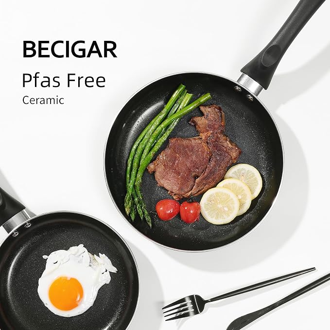 BECIGAR 8pcs Black Ceramic Pots and Pans Set, Cooking Pan Set, Cooking Pot Set - Image 3