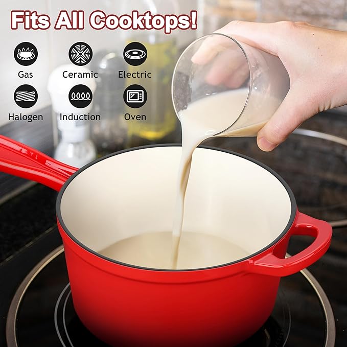 1 Quart Saucepan with Lid, Leonyo Enameled Cast Iron Sauce Pan with Lid - Image 5
