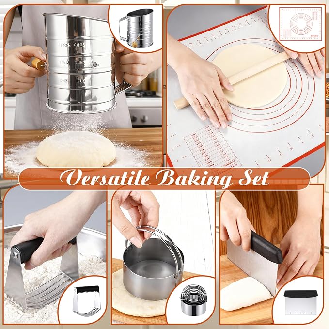 10 Pcs Stainless Steel Pastry Biscuit Cutter Set Include 3 Cup Flour Sifter - Image 3